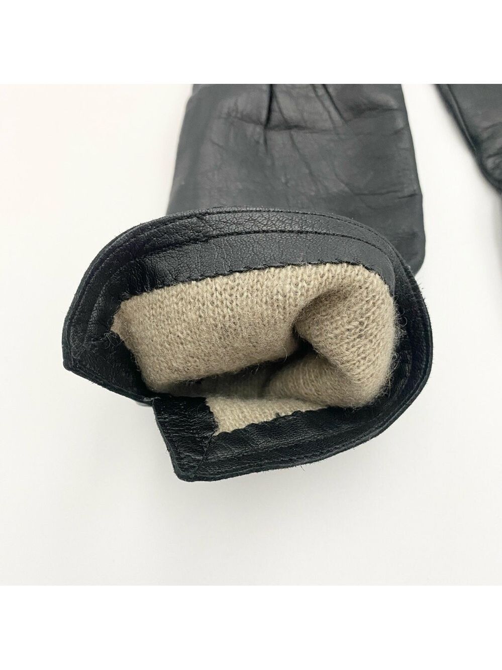 Club Monaco Black Long Leather Gloves Cashmere Lined Sz S - Picture 4 of 8
